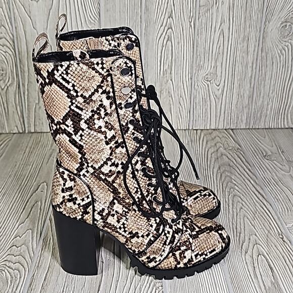DV Dolce Vita Ayleen Snakeskin Print Mid Calf Combat Boots Womens Size 5 NEW - Picture 3 of 16